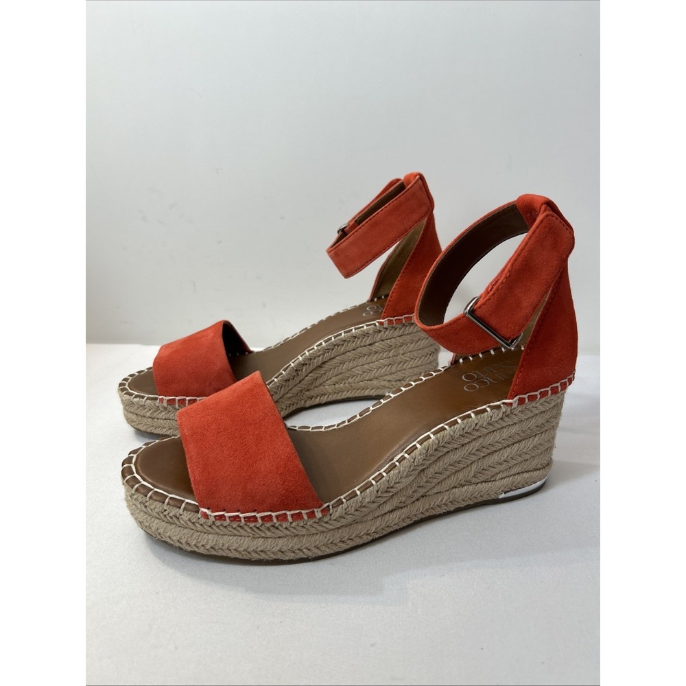 Franco Sarto Clemens Wedge Sandal Orange Suede Jute Espadrille Ankle Strap 8